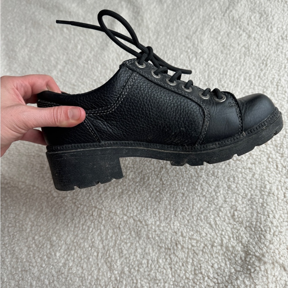 Y2K Women’s Harley Davidson Heel Clogs Black Leather Biker Boots Size 7 - Picture 5 of 7